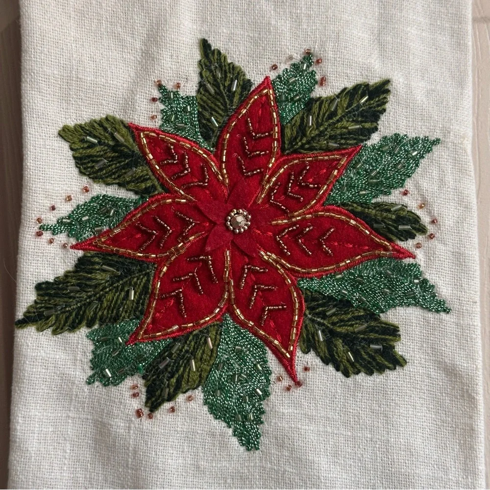 Tidings & Joy Christmas Holidays Embroidered Poinsettia Kitchen Towel Set